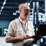 Serviceman doing server hub management